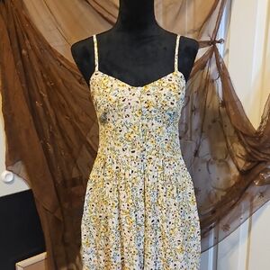 ROLLA'S Yellow and Blue Pleated Midi Sundress